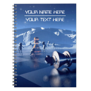 Chess pieces on planetscape. Customisable text Notebook