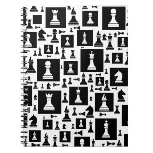 Chess Pieces Pattern - Black and white Notebook