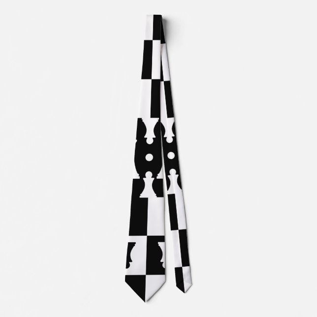 Chess Pieces Pattern - black and white Tie (Front)