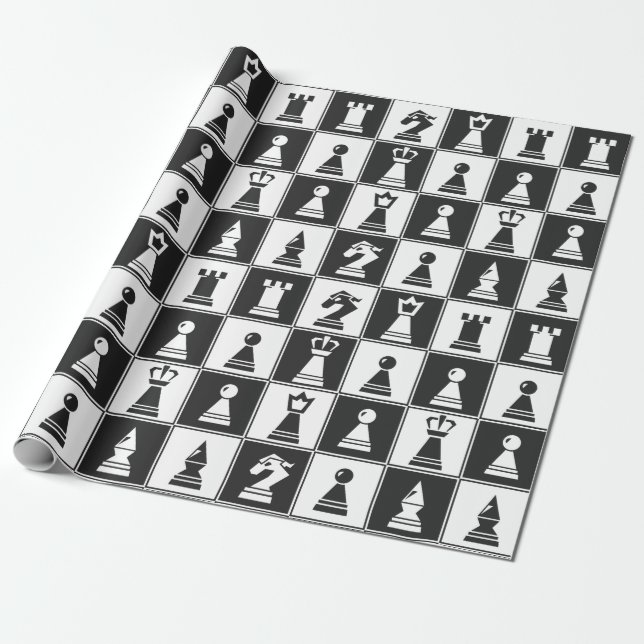 Chess Pieces Pattern Design Wrapping Paper (Unrolled)