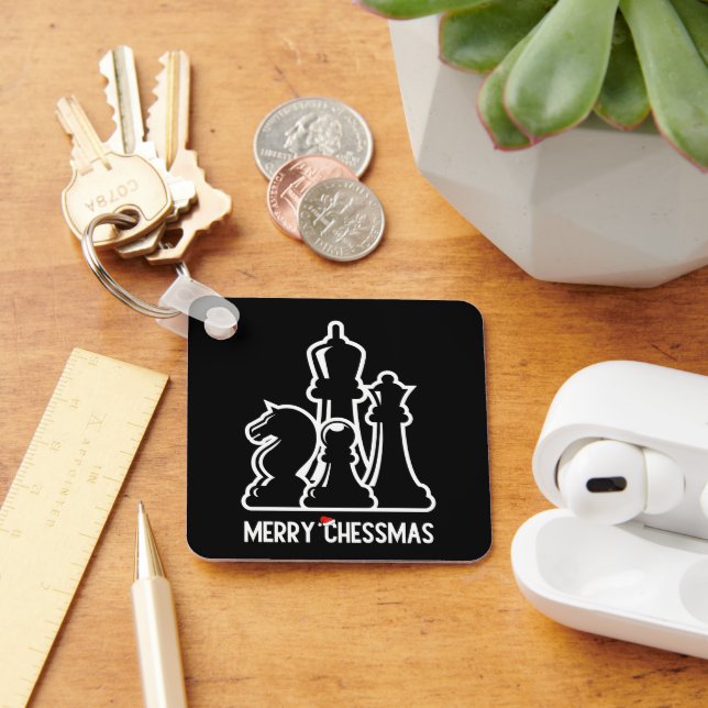 Chess pieces strategy board game santa hat key ring (Desk)