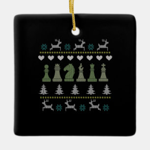 Chess Pieces Ugly Christmas Ceramic Ornament