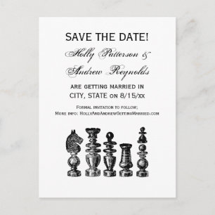 Chess Pieces Vintage Art Announcement Postcard