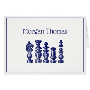 Chess Pieces Vintage Art Blue