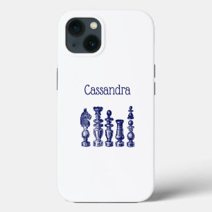 Chess Pieces Vintage Art Blue iPhone 13 Case