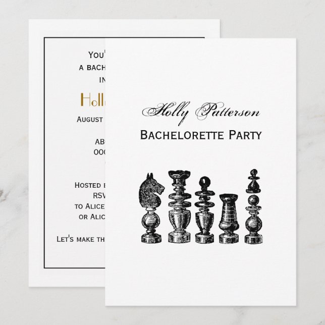 Chess Pieces Vintage Art Invitation (Front/Back)