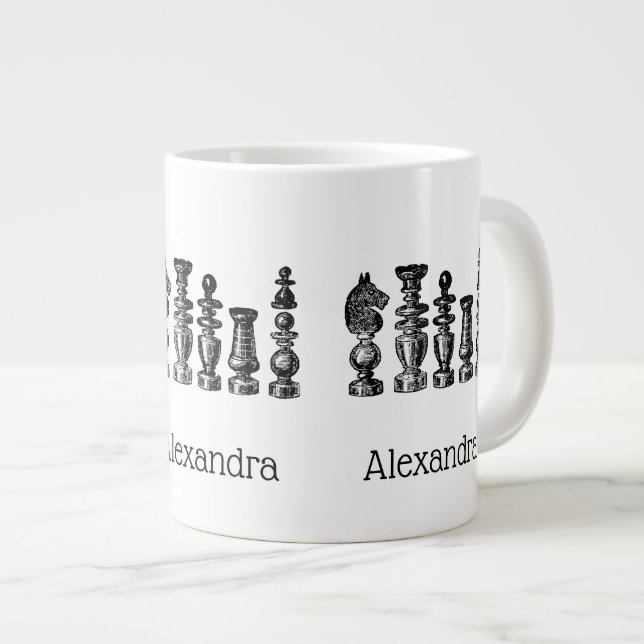 Chess Pieces Vintage Art Large Coffee Mug (Front Right)