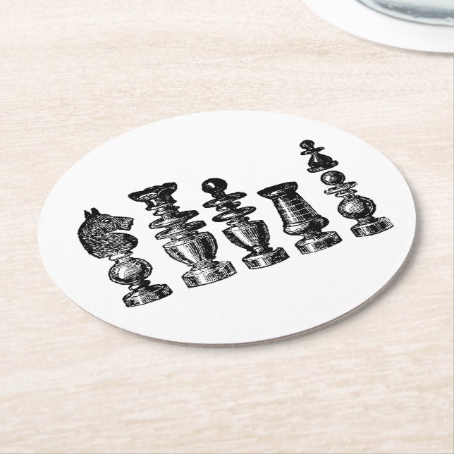 Chess Pieces Vintage Art Round Paper Coaster (Angled)