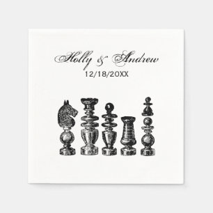Chess Pieces Vintage Art Wedding Couple Napkin