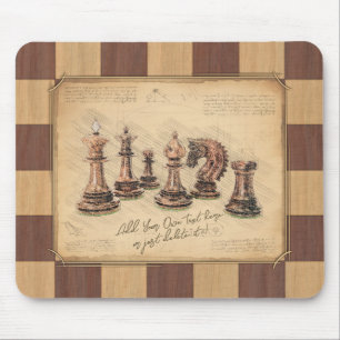 Chess Pieces & Vintage Chessboard Art. Player Gift Mouse Pad