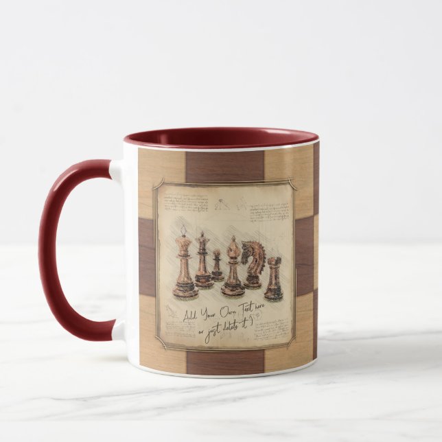 Chess Pieces Vintage Sketch Art. Player Gift Mug (Left)