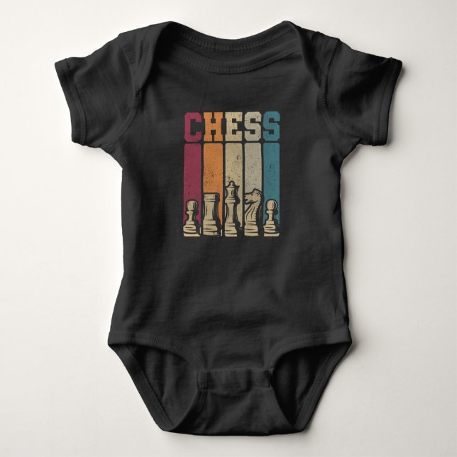 Chess Player Checkmate Vintage Chess Pieces Baby Bodysuit (Front)
