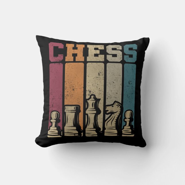 Chess Player Checkmate Vintage Chess Pieces Cushion (Front)