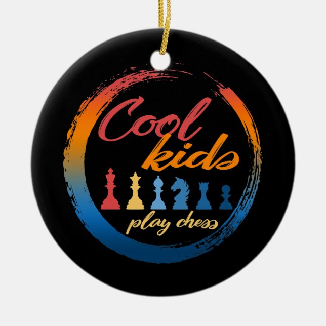 Chess Player Cool Kids Play Chess Board Game Ceramic Ornament (Front)