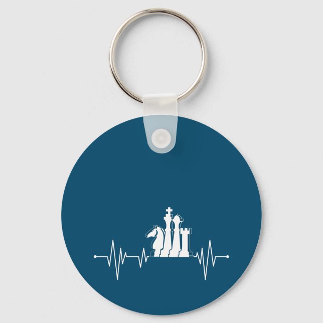 Chess Player Gift Idea Chess Pieces Heartbeat Key Ring (Front)