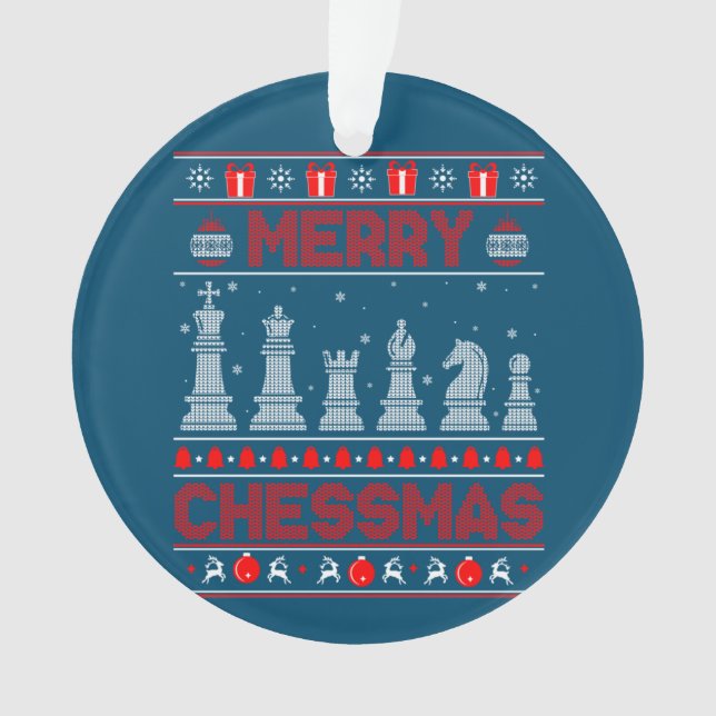 Chess Player Merry Chessmas Christmas Ugly Sweater Ornament (Front)