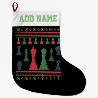 Chess Player Ugly Christmas Sweater Large Christmas Stocking