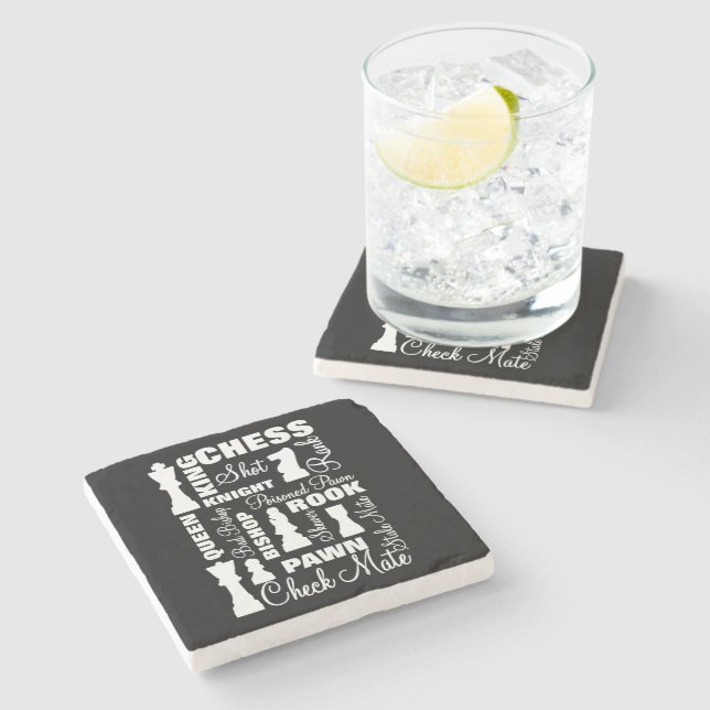 Chess Players Typography Design Stone Coaster (Side)