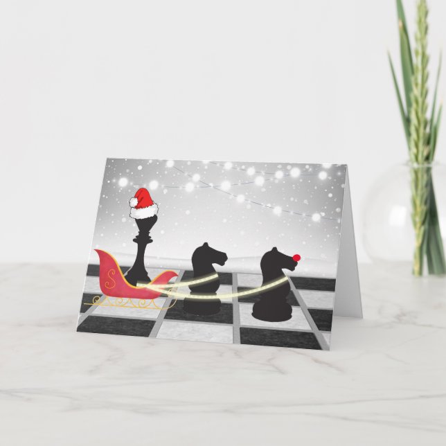 Chess Santa Claus and Reindeer Christmas Holiday Card (Front)
