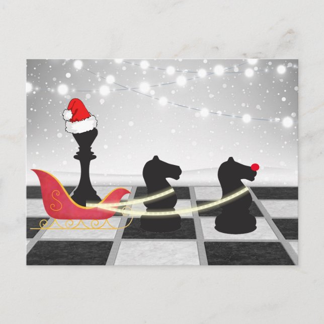 Chess Santa Claus and Reindeer Christmas Holiday Postcard (Front)