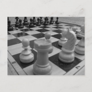 Chess set B&W Postcard
