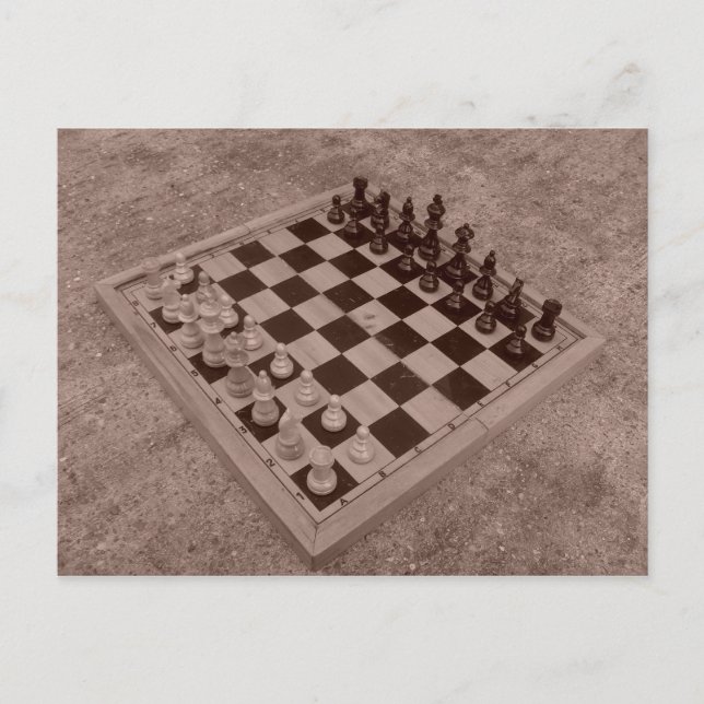 Chess set sepia postcard (Front)