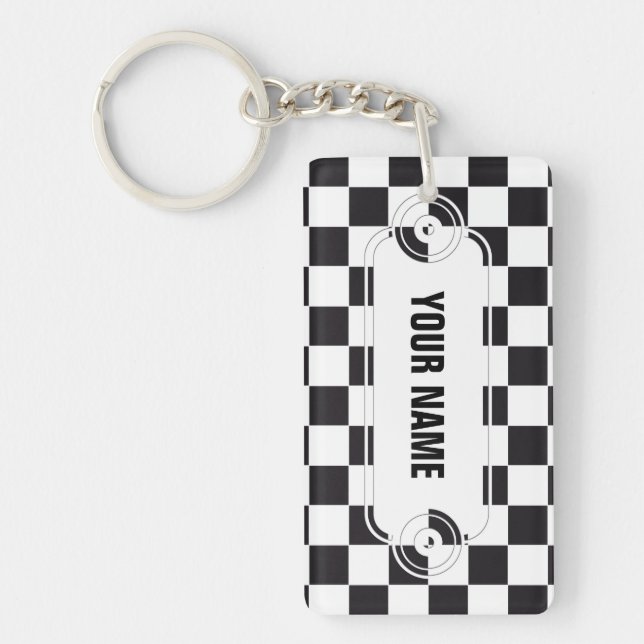 Chess Square Pattern - black + your background Key Ring (Front)