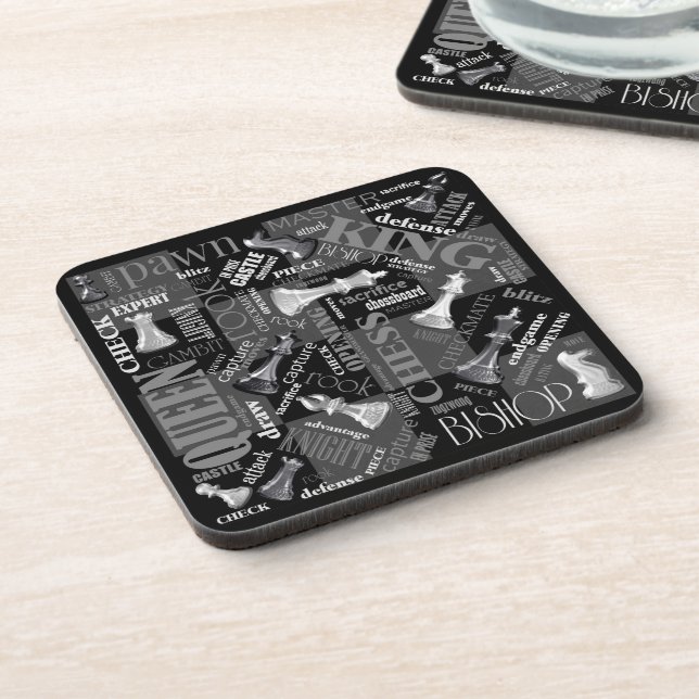 Chess Terms and Pieces Black and White ID784 Coaster (Left Side)