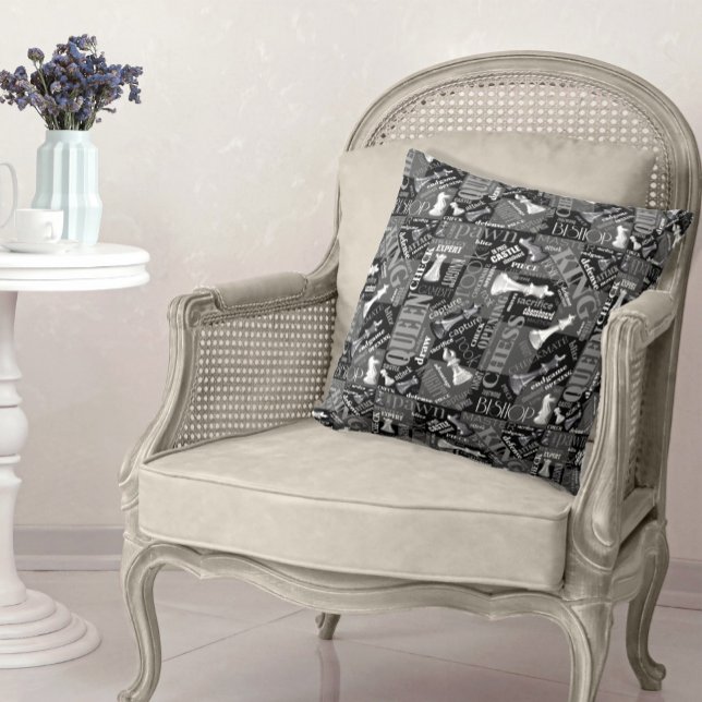 Chess Terms and Pieces Black and White ID784 Cushion (Creator Uploaded)