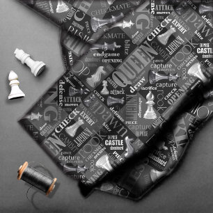 Chess Terms and Pieces Black and White ID784 Fabric