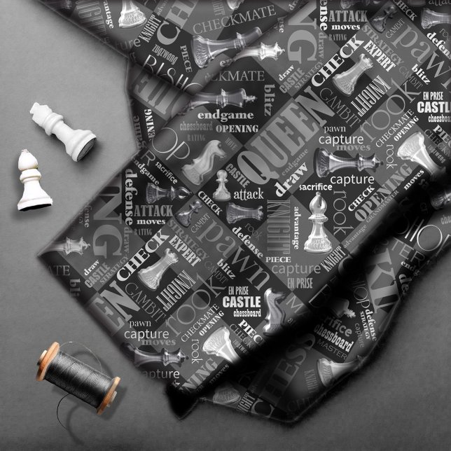 Chess Terms and Pieces Black and White ID784 Fabric (Creator Uploaded)