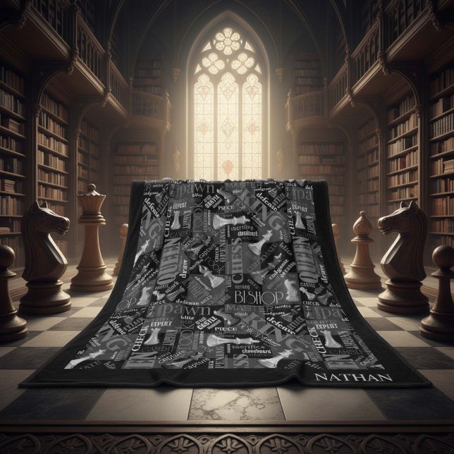 Chess Terms and Pieces Black and White ID784 Fleece Blanket (Creator Uploaded)
