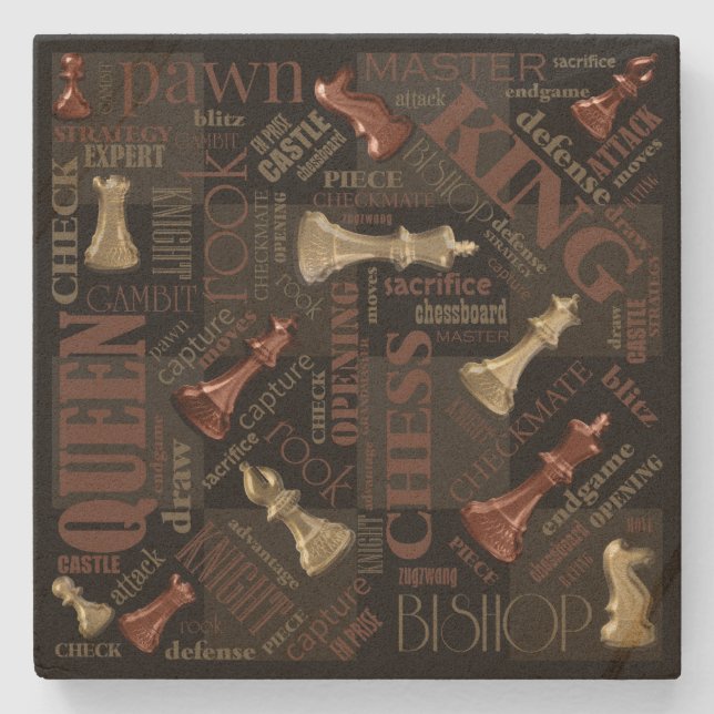 Chess Terms and Pieces Copper and Gold ID784 Stone Coaster (Front)