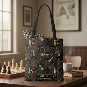 Chess Terms and Pieces Copper and Gold ID784 Tote Bag