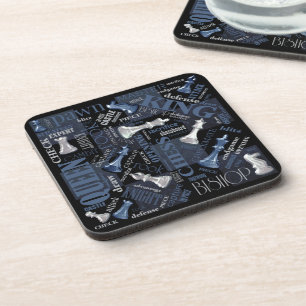 Chess Terms and Pieces Silver and Blue ID784 Coaster