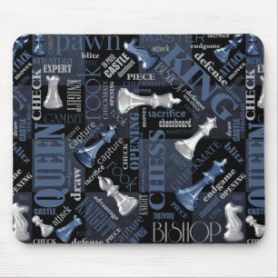 Chess Terms and Pieces Silver and Blue ID784 Mouse Pad