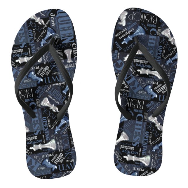 Chess Terms and Pieces Silver and Blue ID784 Thongs (Footbed)