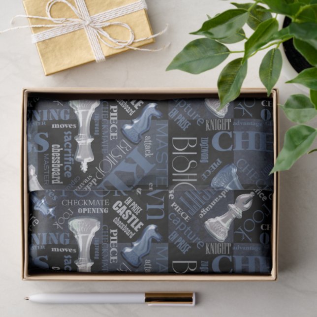 Chess Terms and Pieces Silver and Blue ID784 Tissue Paper (Gift)