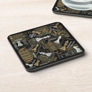 Chess Terms and Pieces Silver and Gold ID784 Coaster