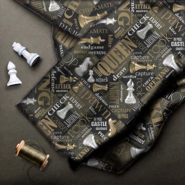 Chess Terms and Pieces Silver and Gold ID784 Fabric (Creator Uploaded)