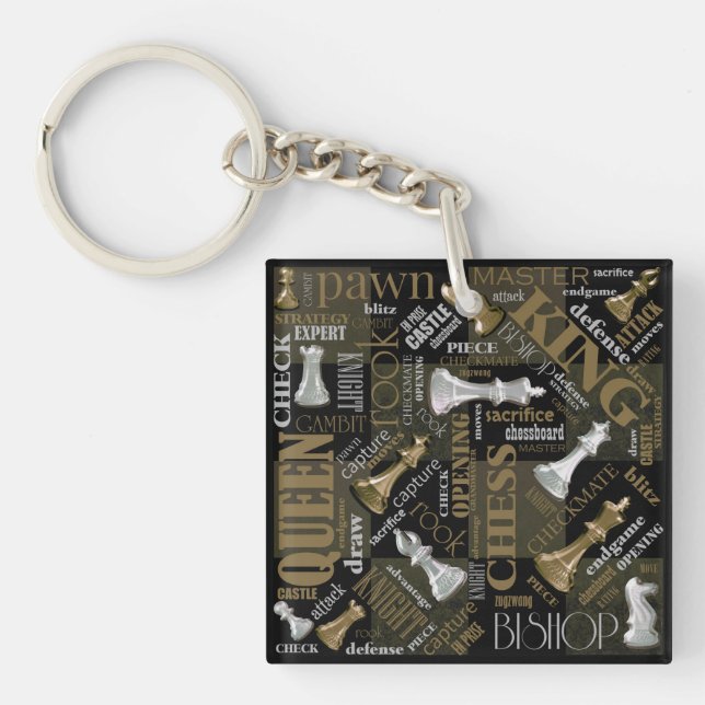 Chess Terms and Pieces Silver and Gold ID784 Key Ring (Front)