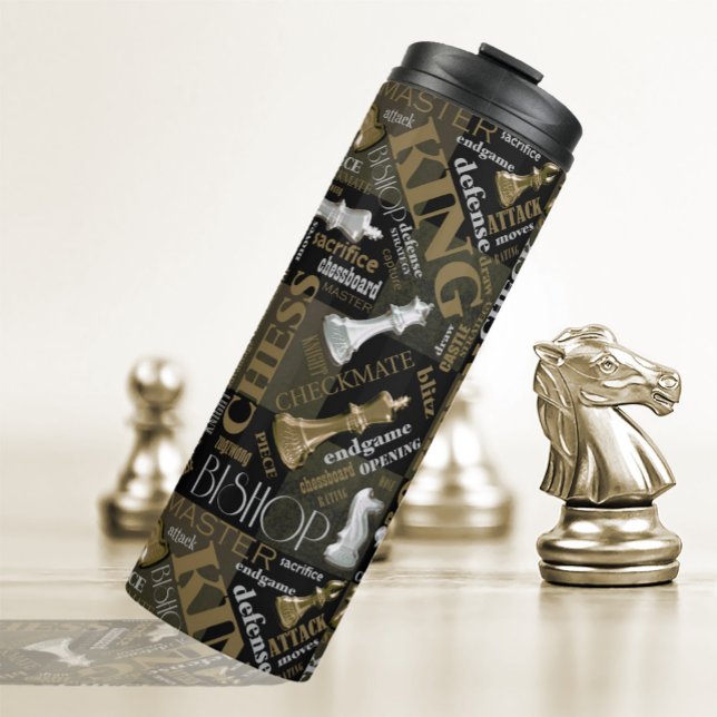 Chess Terms and Pieces Silver and Gold ID784 Thermal Tumbler (Creator Uploaded)