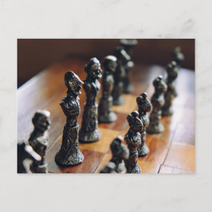Chess Themed, Antique Vintage Chessman Set In Wood Postcard