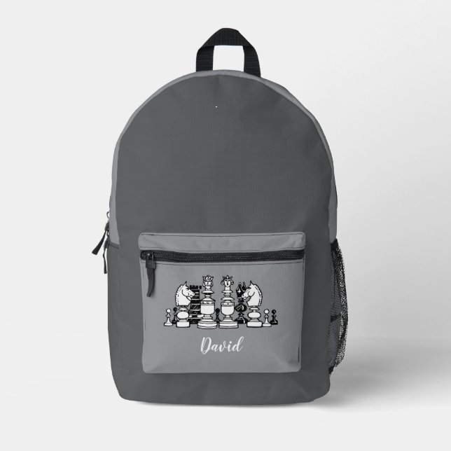 Chess Themed Personalised Grey Backpack Men (Front)
