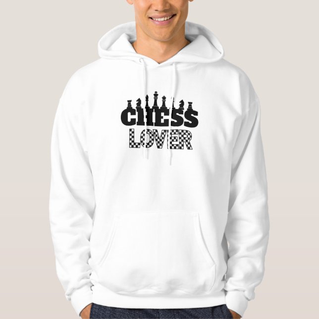 Chess Word Black Pieces Lover Board Pattern Design Hoodie (Front)