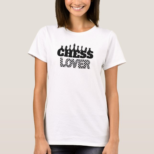 Chess Word Black Pieces Lover Board Pattern Design T-Shirt (Front)