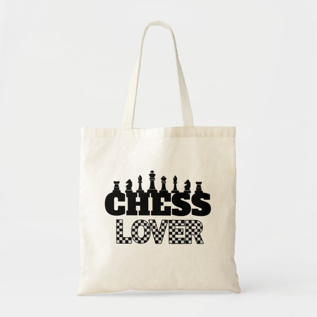 Chess Word Black Pieces Lover Board Pattern Design Tote Bag (Front)