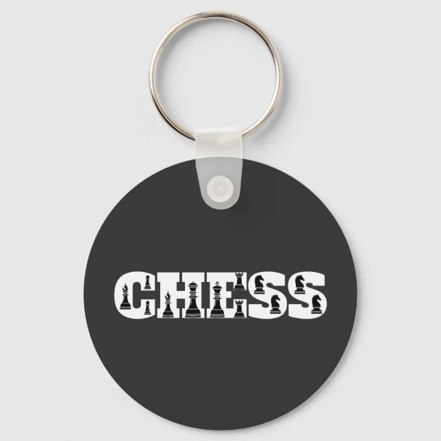 Chess Word White Letters Black Pieces Creative Key Ring (Front)