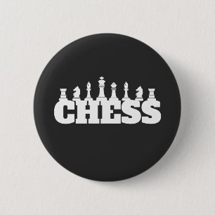 Chess Word White Pieces Strategy Game Elegant 6 Cm Round Badge