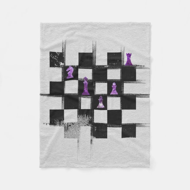 Chessboard and Amethyst  Chess Pieces composition Fleece Blanket (Front)